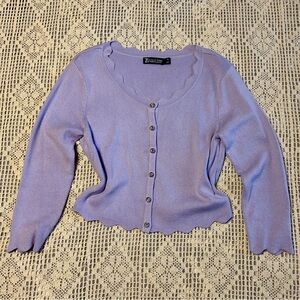 Y2K Cropped Scalloped Cardigan Jeweled Buttons Bolero Lavender Size XS